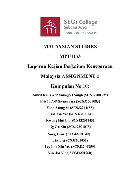 Malaysian Studies Assignment 1laporan Malaysian Studies Mpu Laporan