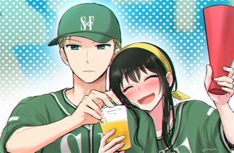 Safebooru 1boy 1girl Alcohol Aqua Eyes Asgykk Beer Black Hair Blonde Hair Blush Closed Eyes