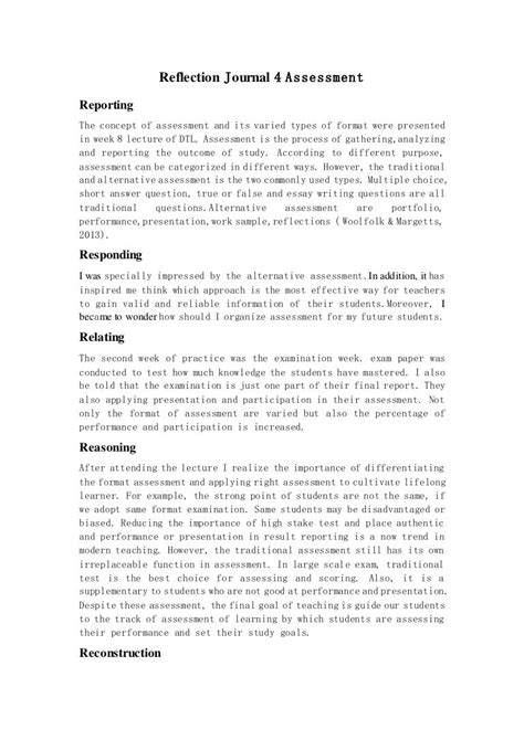 😊 Reflection on assessment example. Assessment Reflection Essay examples. 2019-02-07