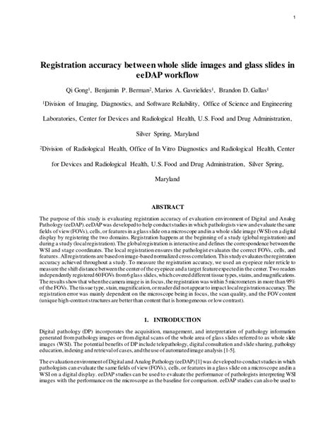 Pdf Registration Accuracy Between Whole Slide Images And Glass Slides