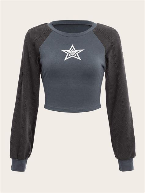 Romwe Stpl Camiseta Impress O De Estrelas Manga De Raglan Aesthetic