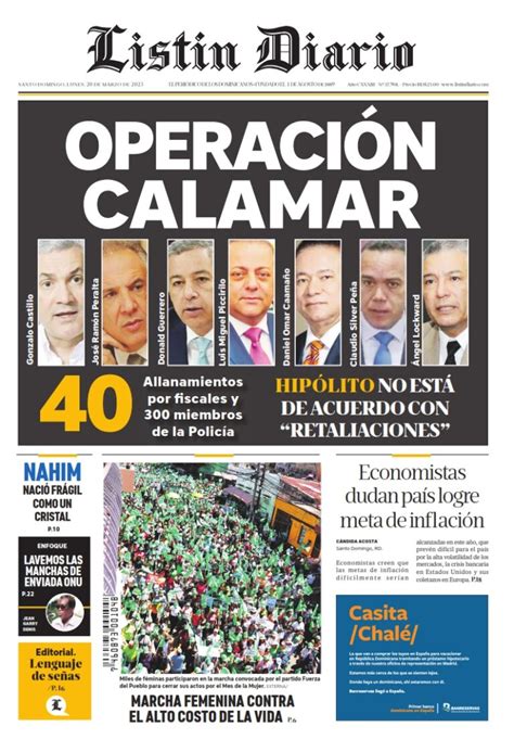 Portada Periódico Listín Diario Lunes 20 Marzo 2023 Dominicanado