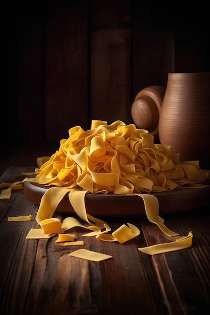 Premium Ai Image Raw Homemade Pappardelle Pasta On Wooden Background