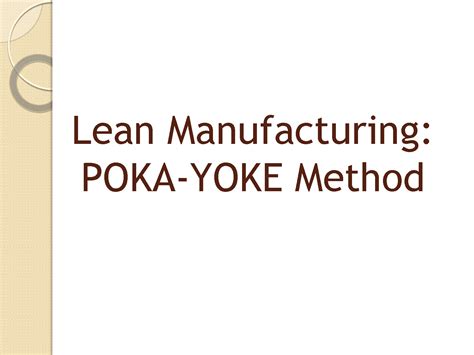 Solution Lean Manufacturing Poka Yoke Studypool