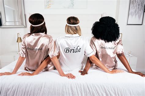 Set Of 7 Custom Satin Bridesmaids Pajamas For Sleepover Bachelorette P