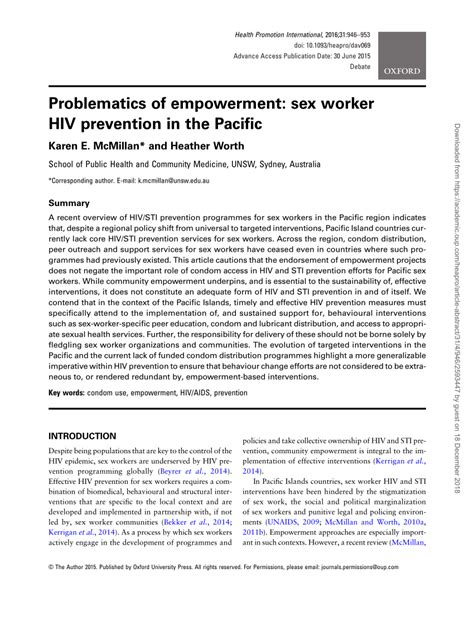 Pdf Problematics Of Empowerment Sex Worker Hiv Prevention In The Pacific