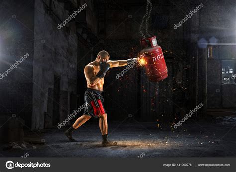 Box fighter trainning. Mixed media . Mixed media — Stock Photo ...