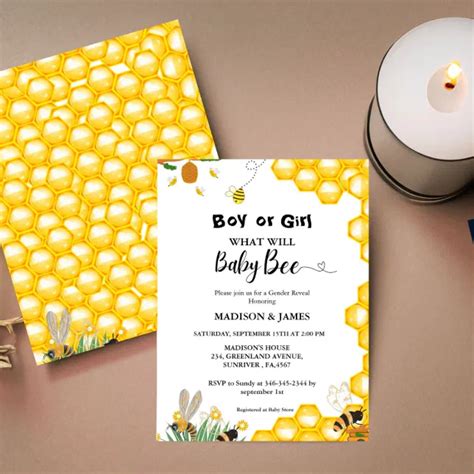 What Will Baby Bee Gender Reveal Invitation Zazzle