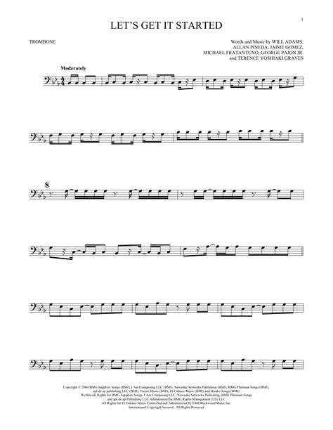 Lets Get It Started By Black Eyed Peas Sheet Music For Trombone Solo