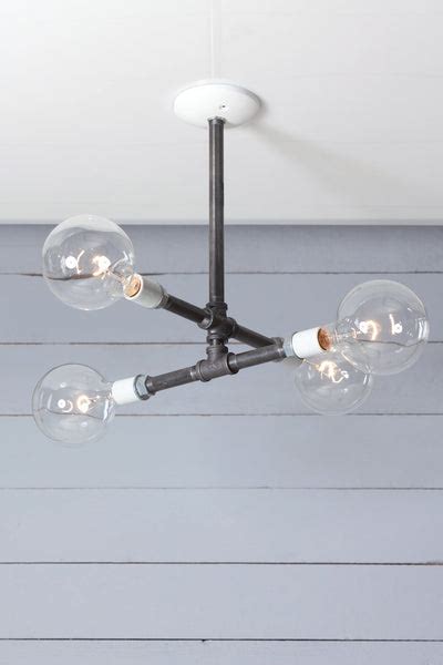 Industrial Black Pipe Chandelier 4 Bare Bulbs Black Iron