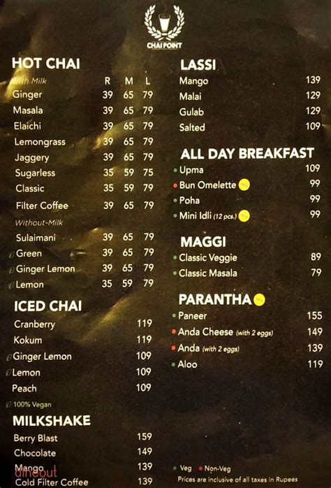 Menu Of Chai Point Connaught Place Central Delhi Dineout Discovery