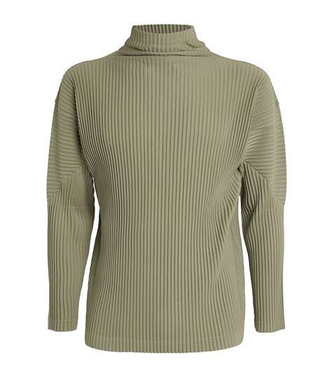 Homme Pliss Issey Miyake Green Pleated High Neck Top Harrods Uk