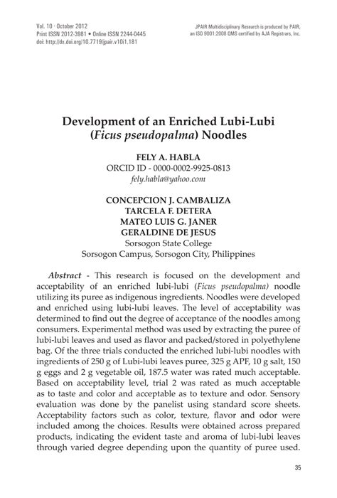 (PDF) Development of an Enriched Lubi-Lubi (Ficus pseudopalma) Noodles