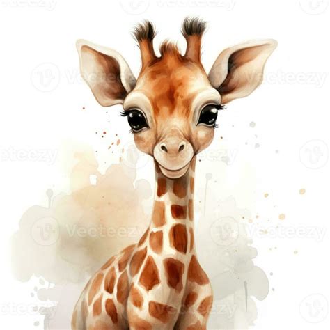 Adorable Watercolor Baby Giraffe Clipart on White Background AI ...