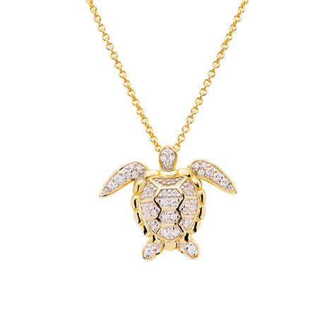 14k Gold Vermeil Turtle Necklace Adorned With Cubic Zirconias