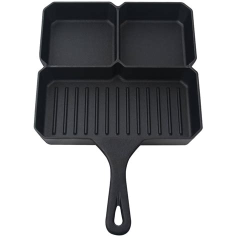 Jim Beam BBQ 9 Cast Iron 3 Compartment Square Skillet Pan Black