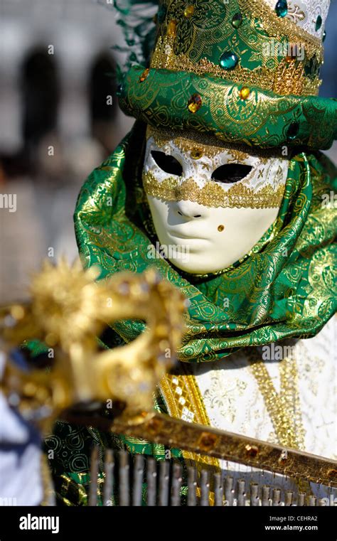 Traditional Venetian Carnival Costume At The San Marco Square Stock