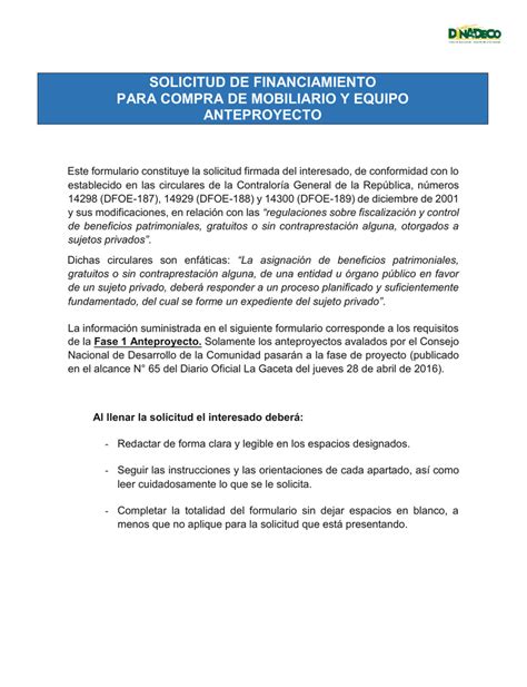 Solicitud De Financiamiento Para Compra De