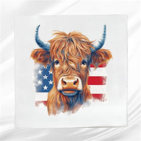 Patriotic Highland Cow Fabric Panel Quilt Panel Square Fabric Panel For Sewing Projects Etsy