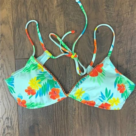 Hobie Swim Hobie Sky Blue Hawaiian Floral String Bikini Top Poshmark