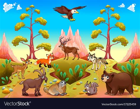 Cute mountain animals in the nature Royalty Free Vector