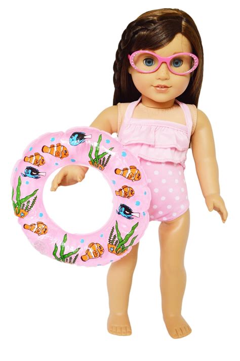 My Brittanys Pink Dot Swimsuit For American Girl Dolls With Swim Ring And Glasses