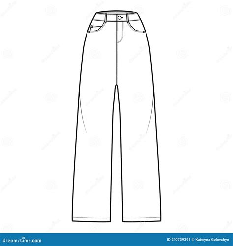 Baggy Jeans Denim Pants Technical Fashion Illustration With Full Length Normal Waist 5 Pockets