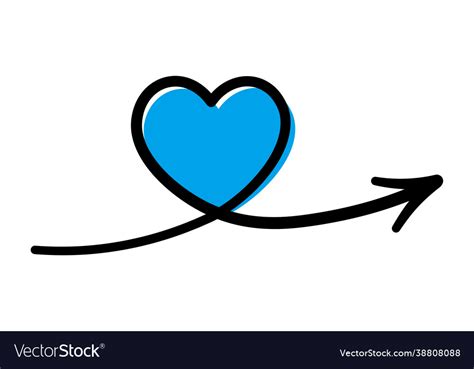 Line Art Heart With Arrow Icon Doodle Style Vector Image