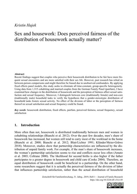 PDF Sex And Housework Does Perceived Fairness Of The Distribution Of Housework Actually Matter