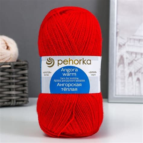Пряжа Ангорская тёплая 40% шерсть, 60% акрил 480м/100гр (88 красный мак ...
