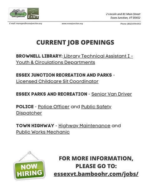 Current Job Postings for Town of Essex and Village of Essex Junction ...