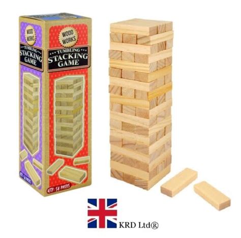 54 Pcs Wooden Tumbling Tower Stacking Game Blocks Classic Building T