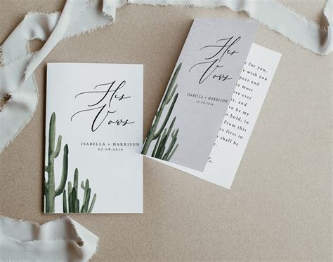 Eleanor Cactus Wedding Vow Book Template Desert Wedding Vows Bohemian