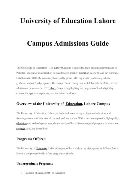 University Of Education Lahore Campus Admissions Guidepdf