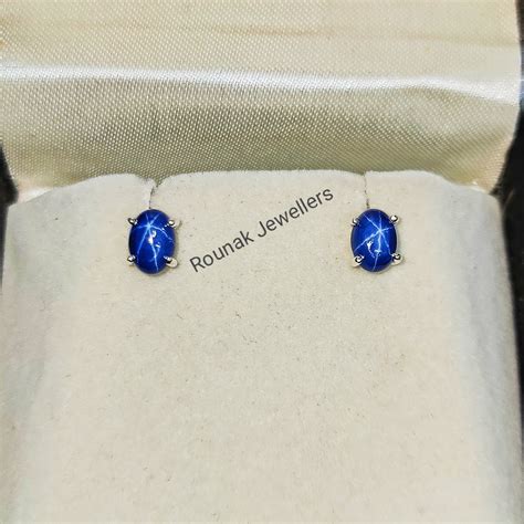 Blue Star Sapphire Earrings Dainty Handmade Studs 925 Etsy