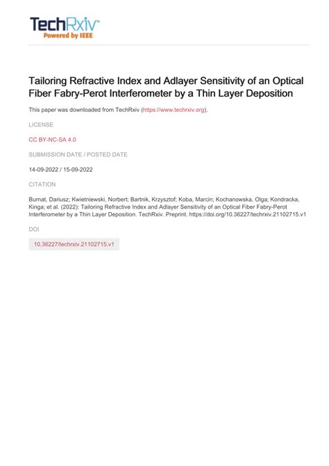 PDF Tailoring Refractive Index And Adlayer Sensitivity Of An Optical