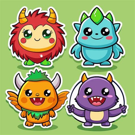 Four Cute Cartoon Monsters With Horns Wings And Tails Premium AI