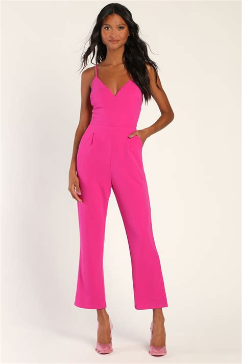 Cute Hot Pink Jumpsuit Cropped Jumpsuit Sleeveless Jumpsuit Lulus
