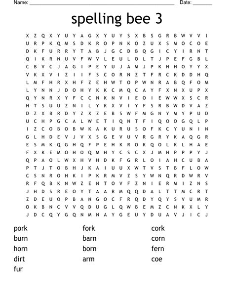 Spelling Bee 3 Word Search Wordmint