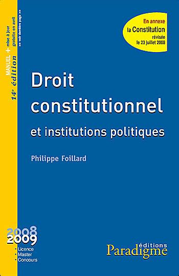 Droit constitutionnel et institutions politiques broché Philippe