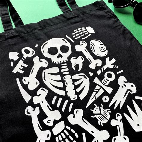 Skeleton Tote Bag Skeleton Bag Skull Tote Bag Halloween Etsy UK