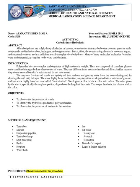 ACTIVITY 9.2 Carbohydrate Hydrolysis | PDF