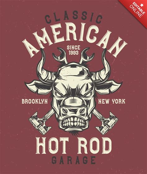 American Bull S Head Hot Rod Garage T Shirt Design Template Free Design Template