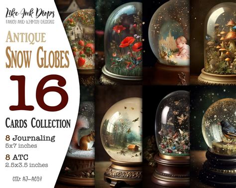 Antique Snow Globes Collection: Colorful Printable ATC and Journaling ...