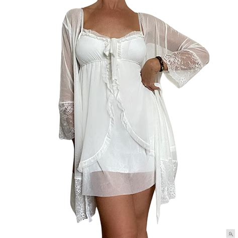 White Nightgown And Robe Set Babydoll Lingerie Dress Set Etsy