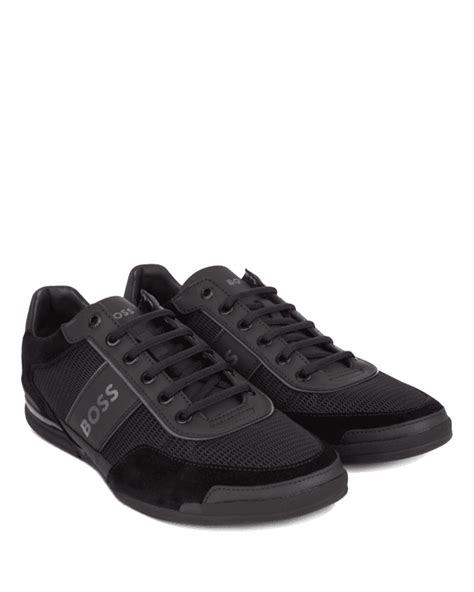 BOSS Mens Saturn Low Suede Mesh Trainers Black Sneakers