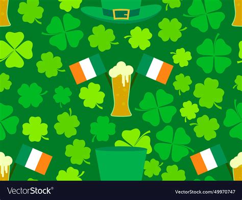 Seamless pattern with irish flag clover leaves Vector Image