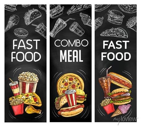 Fast Food Restaurant Menu Vector Sketch Chalkboard Banners Posters