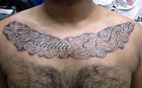 Chicano Chest Tattoos Chicano Style Chest Lettering With Images