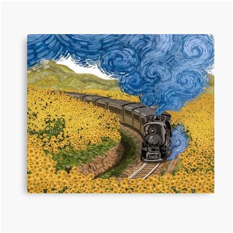 Vincent Van Gogh Train And Sunflowers Art Prints Vintage Painting